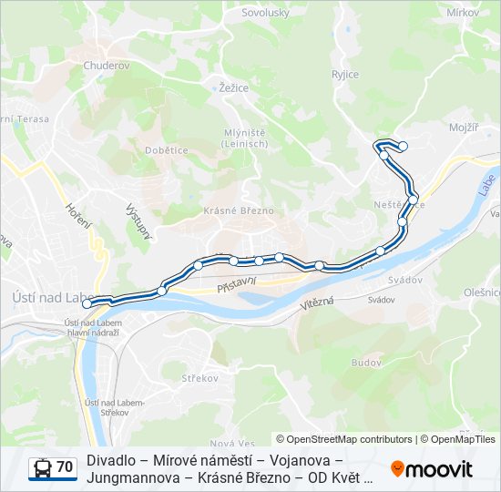 70 trolleybus Line Map