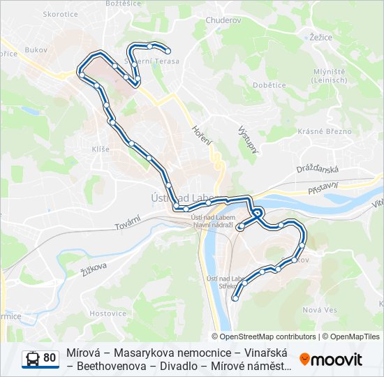 80 trolejbus Mapa linky