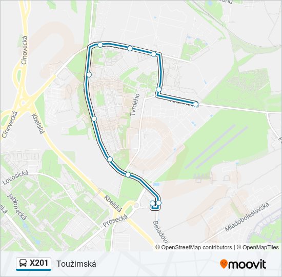 Автобус X201: карта маршрута