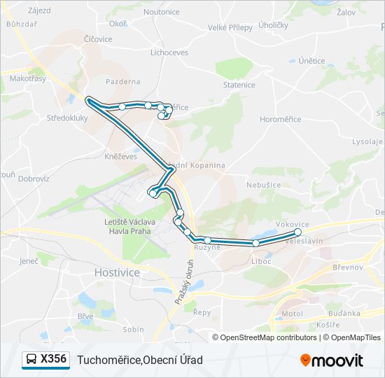 X356 autobus Mapa linky