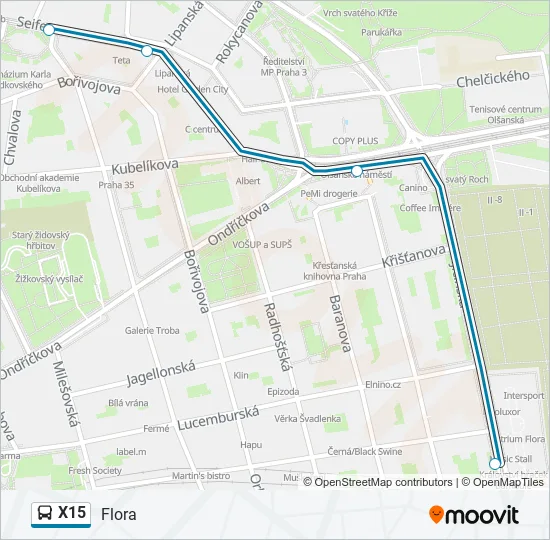 Автобус X15: карта маршрута