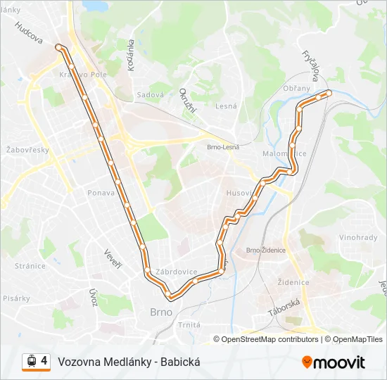 4 tramvaj Mapa linky