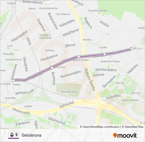 Трамвай 9: карта маршрута