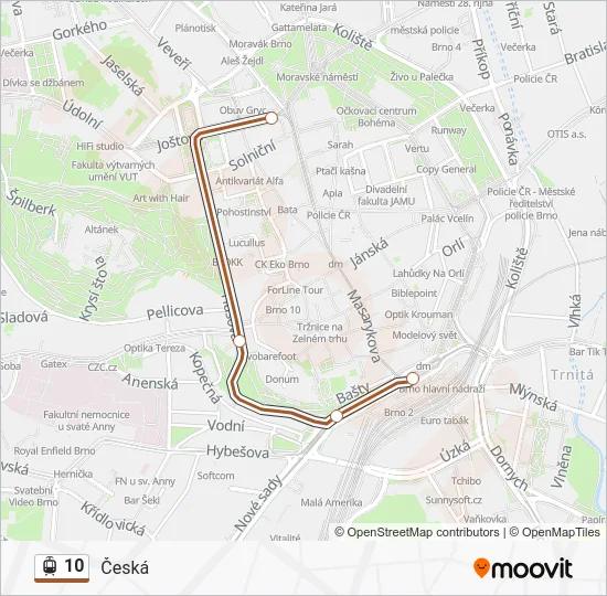 Трамвай 10: карта маршрута
