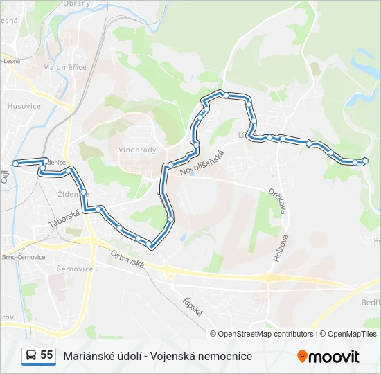 Автобус 55: карта маршрута