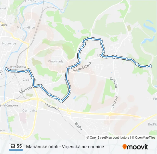 Автобус 55: карта маршрута