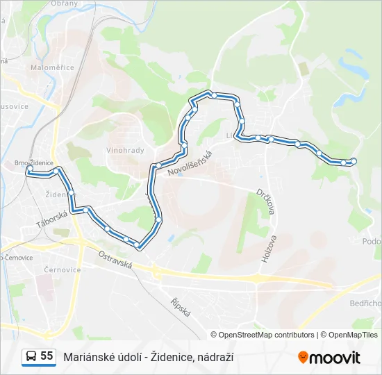 Автобус 55: карта маршрута