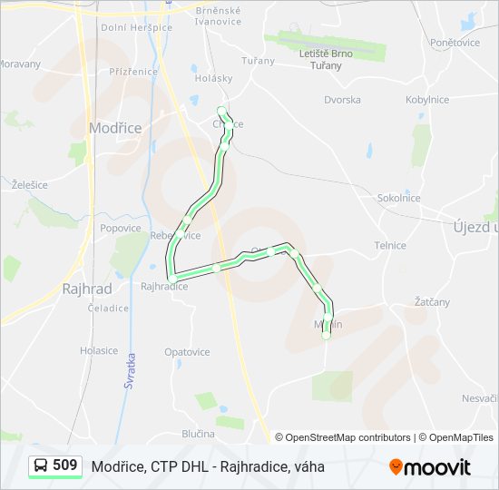 509 Route: Schedules, Stops & Maps - Měnín, Obchodní Středisko (Updated)