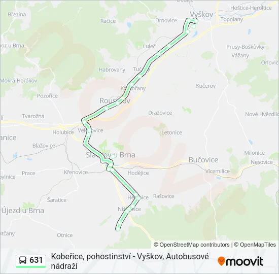 Автобус 631: карта маршрута