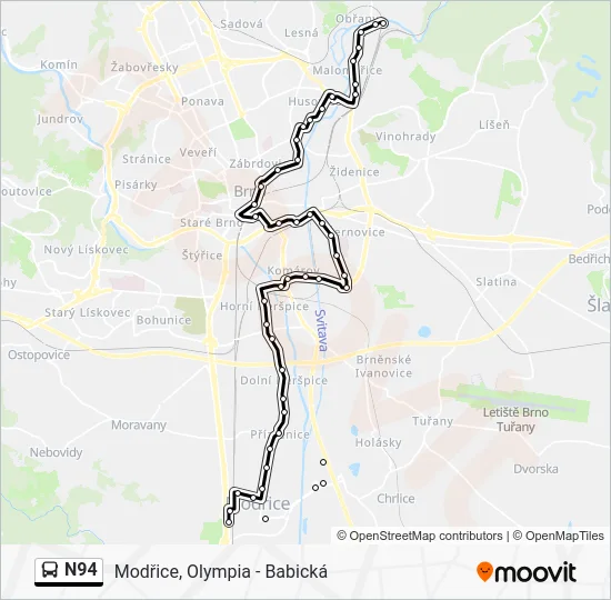 Автобус N94: карта маршрута