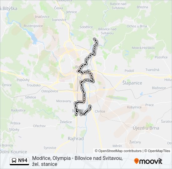 Автобус N94: карта маршрута