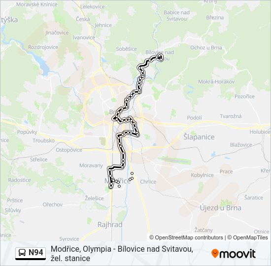 Автобус N94: карта маршрута