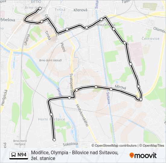 Автобус N94: карта маршрута
