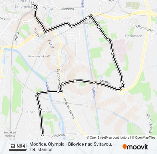 Автобус N94: карта маршрута