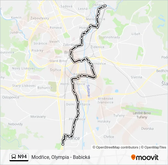 Автобус N94: карта маршрута