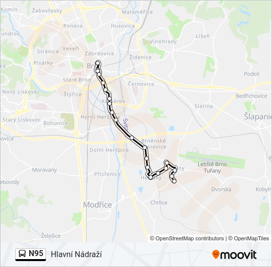 Автобус N95: карта маршрута