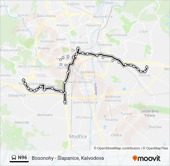 Автобус N96: карта маршрута