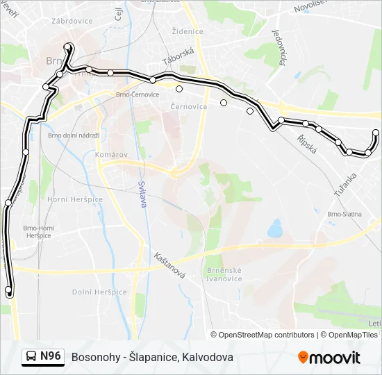 Автобус N96: карта маршрута