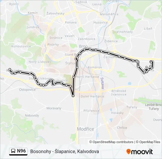 Автобус N96: карта маршрута