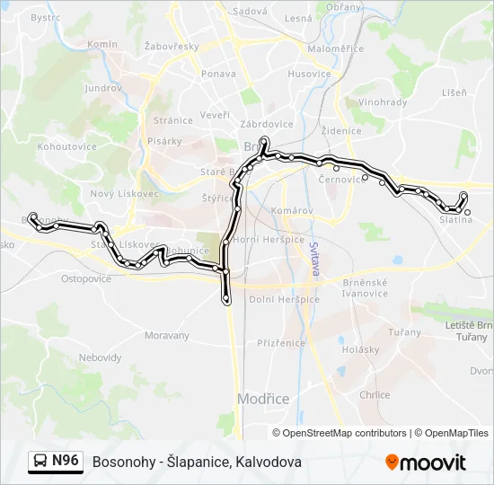 Автобус N96: карта маршрута