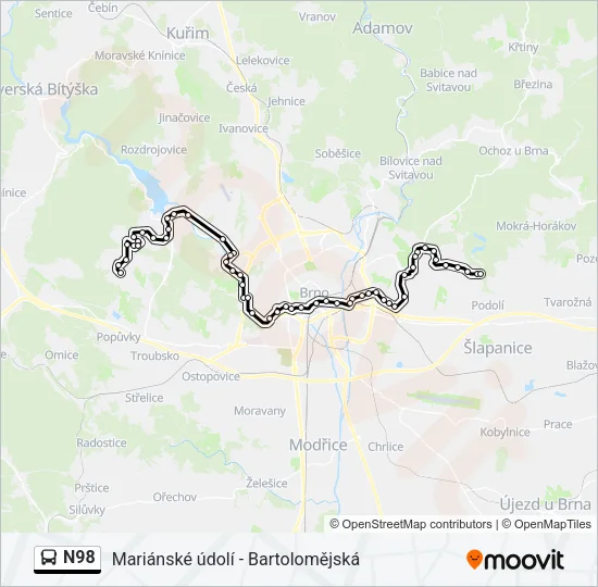Автобус N98: карта маршрута