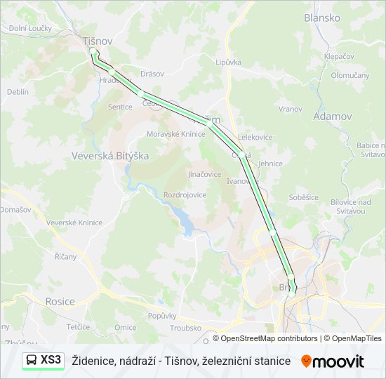 Автобус XS3: карта маршрута
