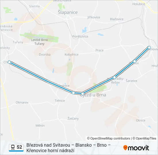 S2 vlak Mapa linky