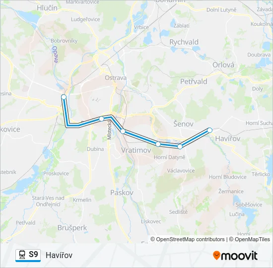 Поезд S9: карта маршрута