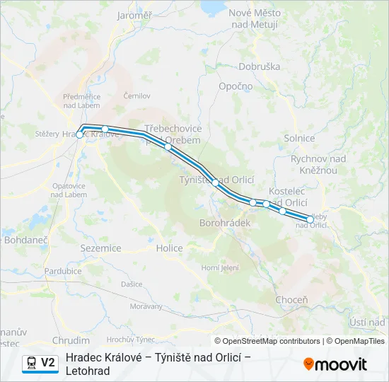 V2 vlak Mapa linky