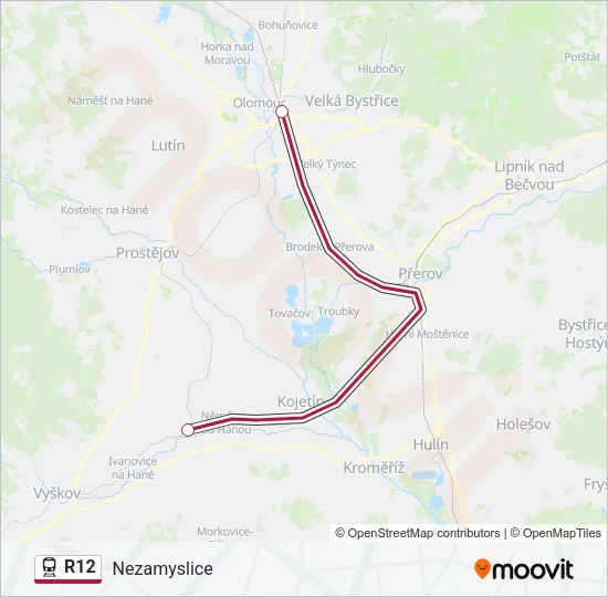 Поезд R12: карта маршрута