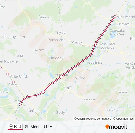 Поезд R13: карта маршрута