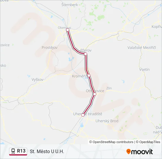 Поезд R13: карта маршрута