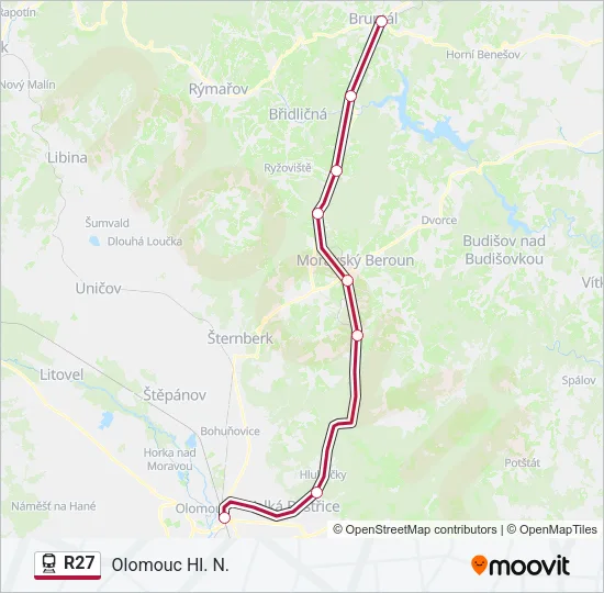 Поезд R27: карта маршрута