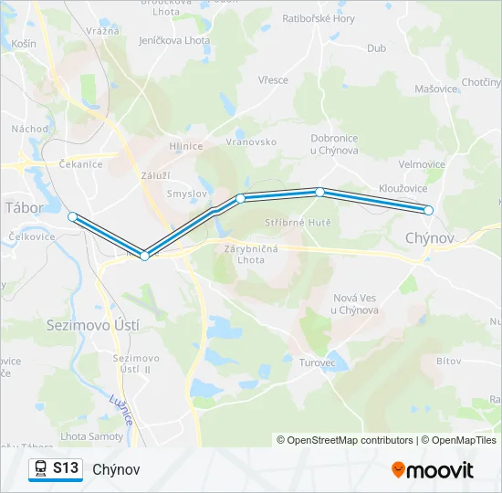 Поезд S13: карта маршрута
