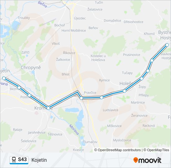 Поезд S43: карта маршрута