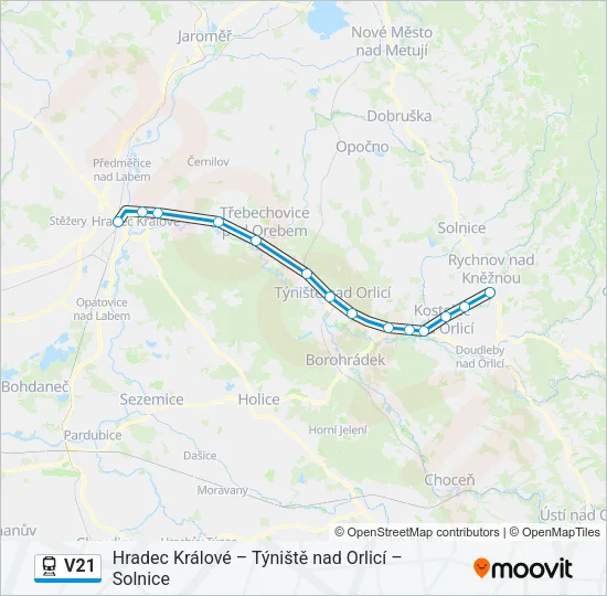 V21 vlak Mapa linky