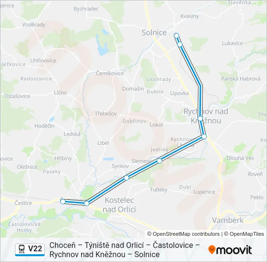 V22 vlak Mapa linky