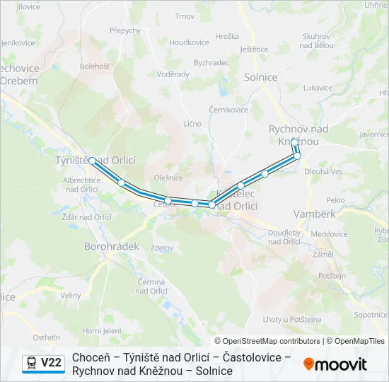 Поезд V22: карта маршрута