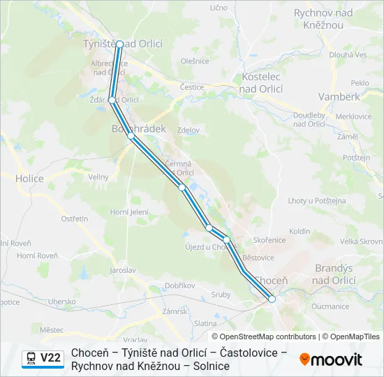 Поезд V22: карта маршрута