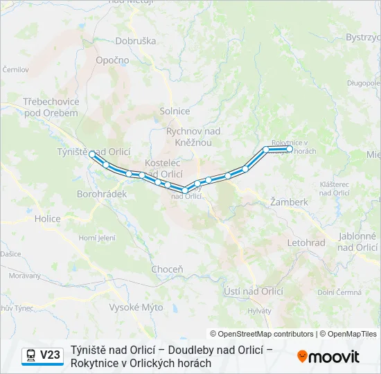V23 vlak Mapa linky