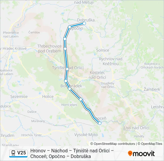 Поезд V25: карта маршрута