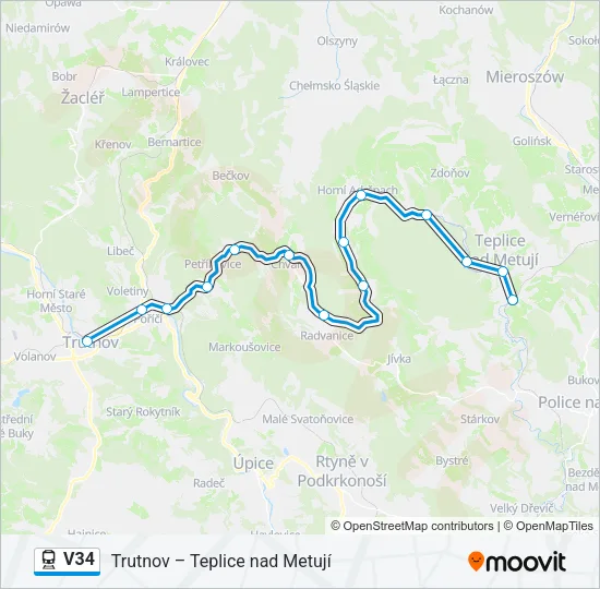 Поезд V34: карта маршрута