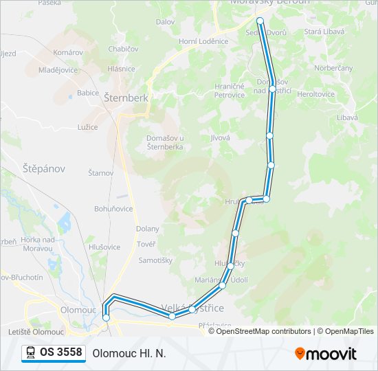 Поезд OS 3558: карта маршрута