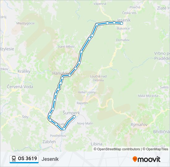 Поезд OS 3619: карта маршрута