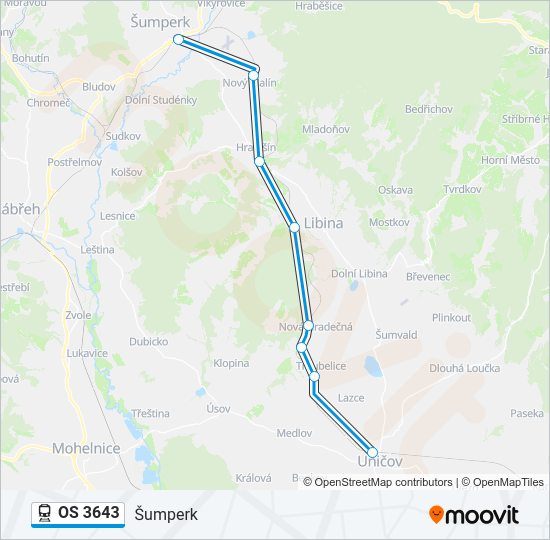 Поезд OS 3643: карта маршрута