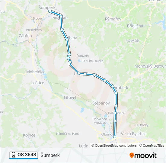 Поезд OS 3643: карта маршрута