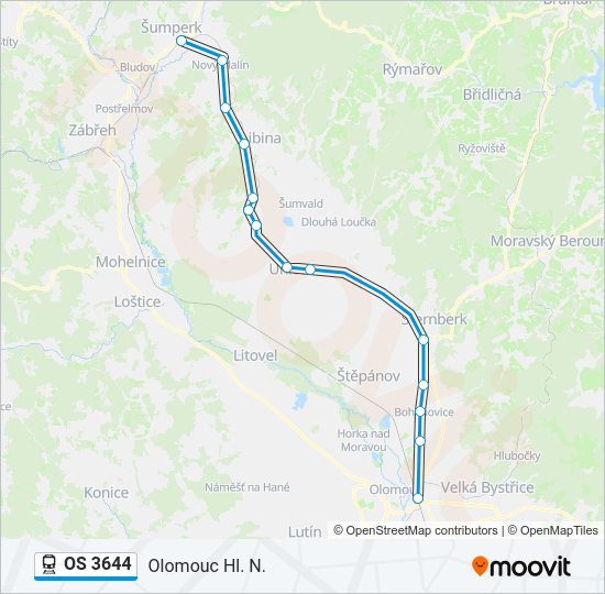 Поезд OS 3644: карта маршрута