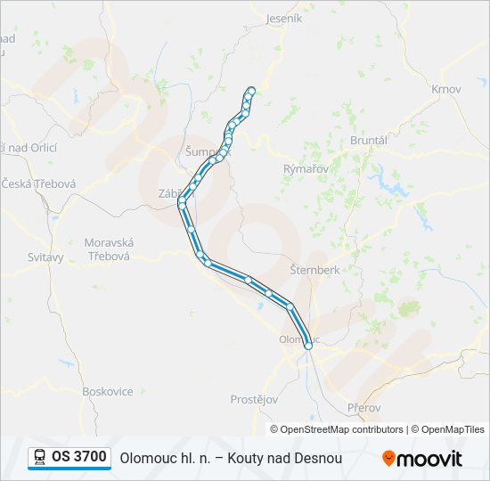 Поезд OS 3700: карта маршрута