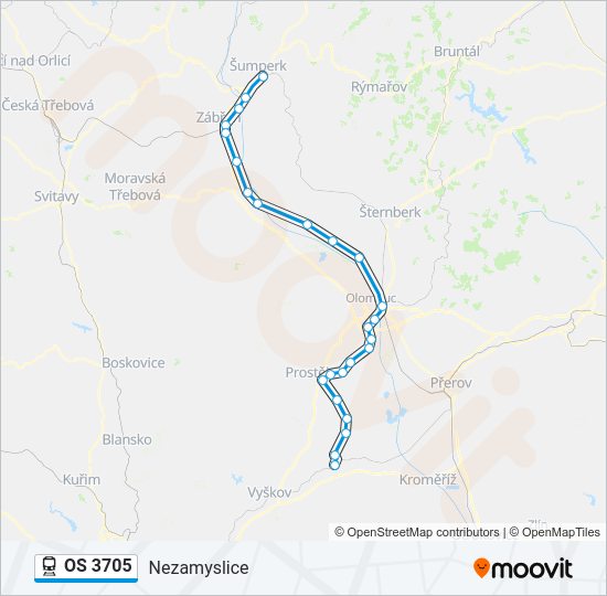 Поезд OS 3705: карта маршрута