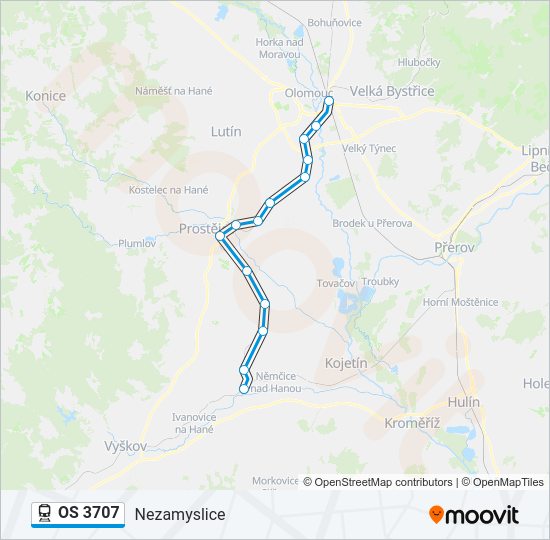 Поезд OS 3707: карта маршрута